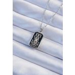 Clariss 316L Çelik Zincir Gümüş Renk Siyah Mineli Tarot Kolye