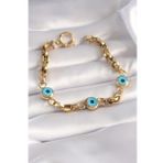 Clariss BB5959 316L Nazar Boncuk Detay Çelik Gold Renk Kalın Zincir Kadın Bileklik