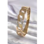Clariss BJ-BB5033 316L Çelik Gold Renk Kare Zincir Model Mavi Kristal Taş Detay Zirkon Taşlı Kadın Kelepçe