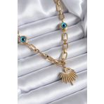 Clariss BJ-BKO7736 316L Çelik Gold Renk Göz Model Zirkon Taş Nazar Boncuk Detay Kadın Kolye
