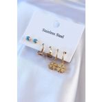 Clariss BJ-BKP7716 316L Çelik Gold Renk Yonca Model Nazar Boncuk Detay Kadın Küpe Seti
