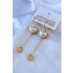 Clariss BJ-BKP7753 316L Çelik Gold Renk Kare İncili Sallantı Model Kadın Küpe