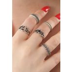 Clariss BJ-BYK2740 Gümüş Renk Lotus Model Siyah Kristal Taş Detay Bayan Yüzük Kombin