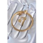 Clariss BJ-EB3600 316L Çelik Gold Renk Sarmal Model Erkek Bileklik Yüzük Kombini