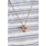 Clariss BKO7747 316L Çelik Gold Renk Zincir Pembe Kristal Kalp Model Zirkon Taş Detay Kadın Kolye