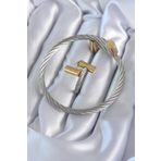 Clariss EBJ240601W24418 316L Çelik Gümüş Renk Gold Detay Sarmal Model Erkek Bileklik Yüzük Kombini