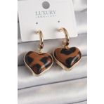 Clariss Pirinç Gold Renk 3D Kalp Leopar Desen Model Kadın Küpe