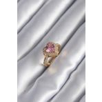 Clariss Pirinç Gold Renk Pembe Zirkon Taşlı Charm Kalp Model Kadın Yüzük