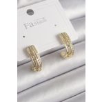 Clariss Pirinç Gold Renk Zirkon Taşlı Yarım Halka Model Kadın Küpe
