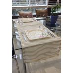 Clariss RUNNER, KETEN, DALGA DESENLİ, JAKARLI, TAŞ RENGİ, MASA ÖRTÜSÜ, MUTFAK 40 X 140-40 x 140
