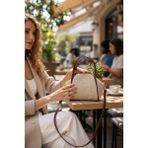 Class Bag Kadın Krem Hasır Dokulu Taba Kulp-Çizgi Detaylı Minimal El ve Omuz Çantası - Krem - Taba
