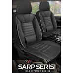 Classic Mini 1959–2000 Sarp Serisi Oto Koltuk Kılıfı 5’li Set – Airbag & Kolçak Uyumlu, 3 Katman, Deri+Lakost Siyah Beyaz - Siyah - Beyaz