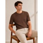 Classics Men Huffa Slim Fit Erkek Kısa Kol Triko Tişört 7676 - Kahverengi - XL