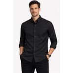Classics Men Shoow Uzun Kol Slim Fit Erkek Keten Gömlek - 7576 - Siyah - 2XL