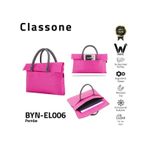 Classone BYN-EL006 WTXPro Su Geçirmez Kumaş 13-14 inch Bayan Laptop, Notebook, Macbook Air El Çantası- Tote Bag- Pembe