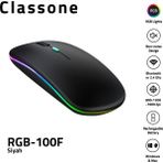Classone RGB-100F RGB Işıklı, Efektli, Silent-Sessiz,RF Kablosuz, Bluetooth Mouse - Siyah