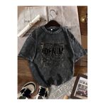 CLASSY.MODA Füme Eskitme Yıkamalı Tişört - Denim Dokulu Retro Tasarım Salaş Üst