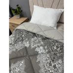 Clasy %100 Pamuk Saten Çift Kişilik Yorgan Çift Taraflı Noldor V1 Desenli Antrasit Gri Kapitoneli - 195 x 215 cm