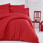 Clasy Çizgili Saten Çift Kişilik Kırmızı Nevresim Takımı