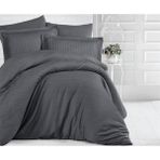 Clasy Çizgili Saten Nevresim Takımı Çift Kişilik Füme - 200 x 220 cm