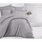 Clasy Gri Çizgili Saten Çift Kişilik 200 x 220 cm Nevresim Takımı