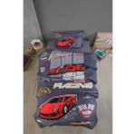 Clasy Ranforce %100 Pamuk Tek Kişilik Yatak Örtüsü Seti Racing Team V1 Gri