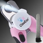 CLAWESY - LED köpek tırnak makası, profesyonel köpek makası, kedi tırnak makası, güvenlik korumalı kedi tırnak makası, köpek ojesi, ışıklı tırnak makası, 1 tırnak törpüsü (pembe)
