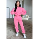 CLAYES Basic Düz Eşofman Takımı Sweatshirt Jogger - Pembe Oversize Şardonlu Kapüşonlu