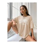 CLAYES California West Coast Süprem T-Shirt - Bej Baskılı Oversize Bisiklet Yaka Tişört