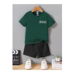 CLAYES Ideal Baskılı Pamuklu Çocuk Siyah Şort Nefti Yeşil T-shirt Takım - Çocuk Yazlık Bisiklet Yaka