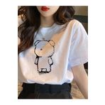 CLAYES Lonely Bear Süprem T-Shirt - Beyaz Baskılı Oversize Bisiklet Yaka Tişört
