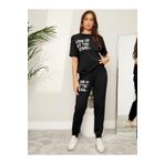CLAYES The Stars Ribana 2li T-shirt Eşofman Altı Jogger- Siyah Alt Üst Eşofman Takım Oversize Bisiklet Yak