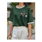 CLAYES Uncool Nefti Yeşil Gövde Beyaz Biyeli T-shirt - Oversize Bisiklet Yaka Kısa Kol Tişört