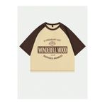 CLAYES Wonderful Mood Süprem Crop T-Shirt - Bej Kahve Baskılı Oversize Bisiklet Yaka Tişört