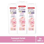 CLEAR Kadın Besleyici Şampuan Yumuşak Parlak Kiraz Çiçeği Esansı 600 ml X3 Doğal Kumaş Özellikli