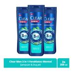 Clear Men 3 in 1 Ferahlatıcı Mentol 3x350 ml Şampuan ve Duş Jeli