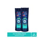 Clear Men 3 in 1 Şampuan & Duş Jeli, Ferahlatıcı Mentol, 350 ml x2