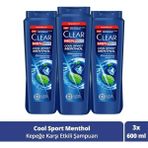 Clear Men Cool Sport Menthol 600 ml x3 Kepeğe Karşı Etkili Şampuan Erkekler İçin Özel Formül