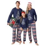 Clearlove Noel pijama aile iki parçalı pijama seti uzun Noel pijama kıyafeti kış ev kıyafeti gecelik kadın erkek çocuklar için, Erkek, mavi, M