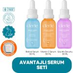 Clerie 3’lü Serum Seti (Avantajlı Paket) - Yaşlanma, Leke ve Morluk Karşıtı Retinol, C Vitamini ve Kafeinli Göz Altı Serumu - CLSS