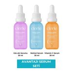 Clerie Cosmetics 3’lü Serum Seti (Avantajlı Paket) – Retinol, C Vitamini & Göz Altı Serumu – Leke & Morluk Karşıtı