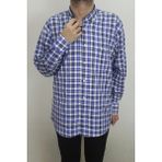 Cliente Erkek Ekose Kareli Rahat Kalıp Tek Cepli Uzun Kollu Yazlık Battal Gömlek - Koyu Mavi - 2XL