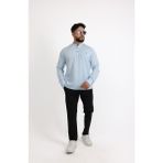 Cliento Şık ve Modern Likralı Pamuk Armürlü Kumaş Slim Fit Erkek Gömlek - 2XL - Buz - Mavi