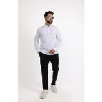Cliento Şık ve Modern Likralı Pamuk Armürlü Kumaş Slim Fit Erkek Gömlek - Beyaz