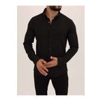 cliento Siyah Slimfit Ottoman Kumaş Likralı Örme Fitilli Erkek Gömlek