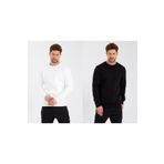 CLIPMAN Erkek Slim Fit Bisiklet Yaka 2'li Paket Sade Baskısız 3 Iplik Sweatshirt Beyaz Siyah
