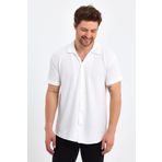 CLIPMAN Erkek Slim Fit Desenli Keten Apaş Yaka Kısa Kollu Gömlek Beyaz 34