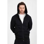 CLIPMAN Erkek Slim Fit Örgü 3 İplik Fermuarlı Polar Hırka Siyah