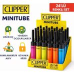CLİPPER 24 Adet Clipper Minitube Uzun Uçlu Çakmak Gazlı Doldurulabilir Mutfak Mangal Kamp (Renkli)