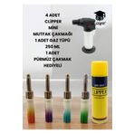 Clipper 4 Adet Mini Tube Pipo Mutfak Çakmağı 1 Adet Gaz Tüpü 250 ml 1 Adet Pürmüz Çakmak Hediyeli